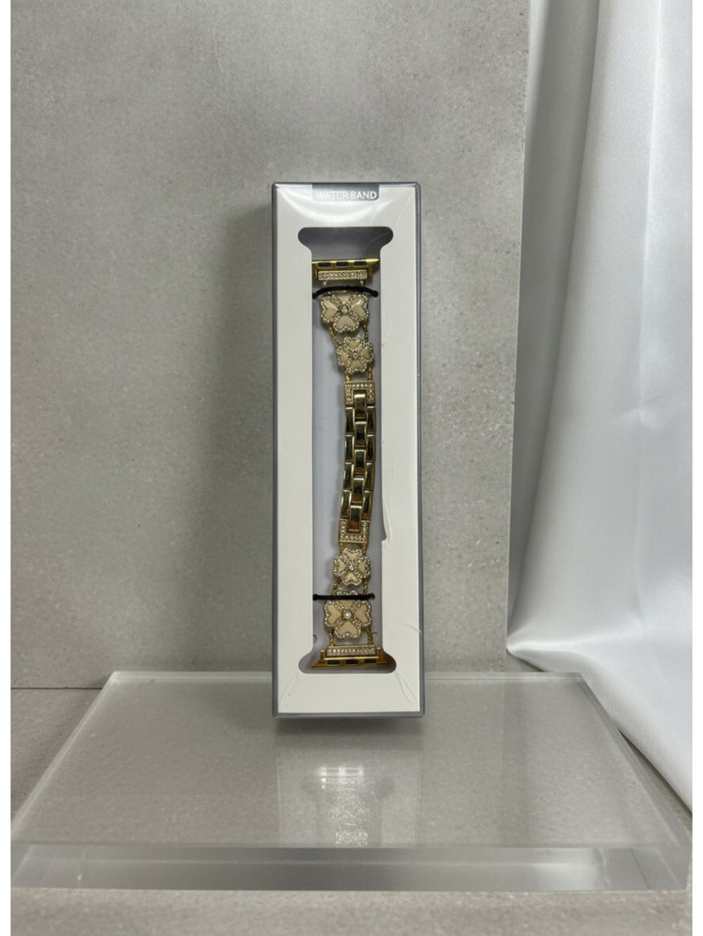 Elegant Gold Tone Watch Band with Rhinestone Accents for 44mm and 42mm Watches